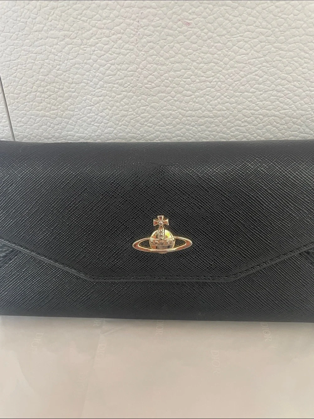 Vivienne Westwood Black Wallet Clutch with Signature Gold Orb Logo